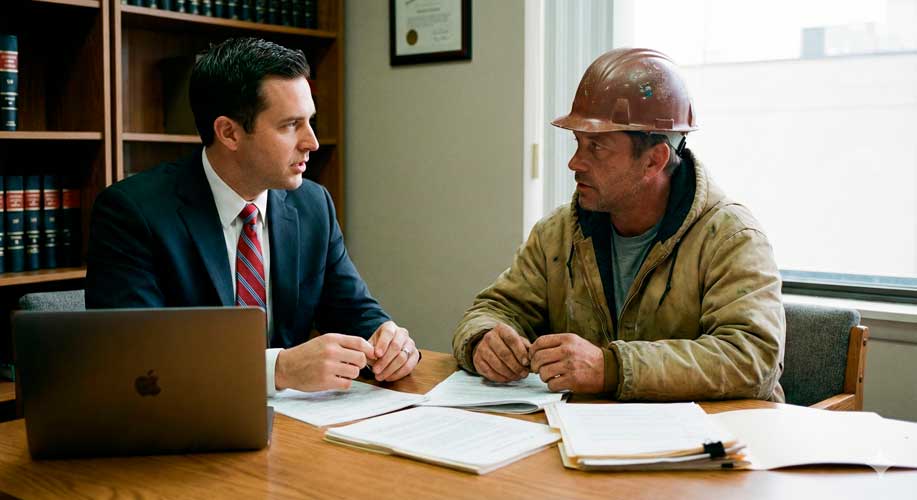 Convenção Coletiva de Trabalho - Escala 12x36 4 Advogado trabalhista em reunião com trabalhador sobre a escala 12x36