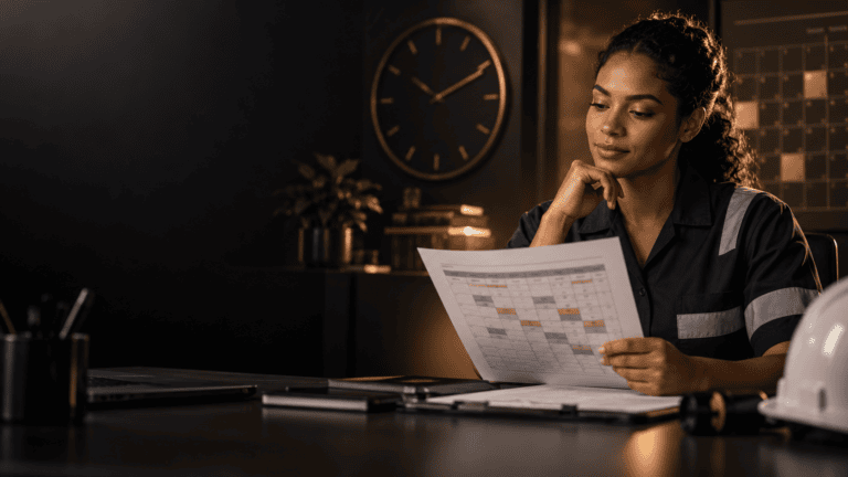 Trabalhadora analisando calend&aacute;rio e direitos da escala 12x36